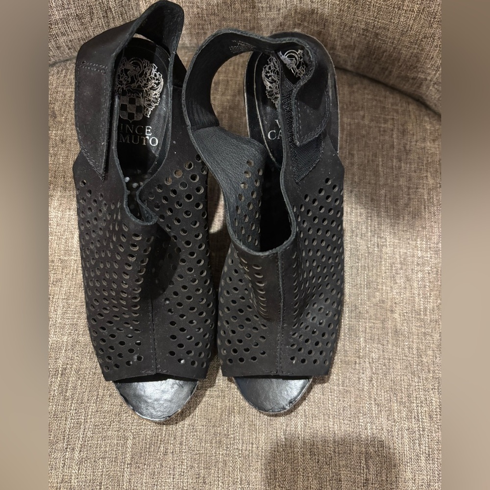 Vince Camuto Black Peep-Toe Heels - Picture 2 of 5